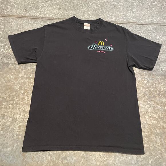 McDonalds Saweetie Crew Tee Shirt Medium Black Cotton Crewneck Logo Fast Food - Picture 1 of 8